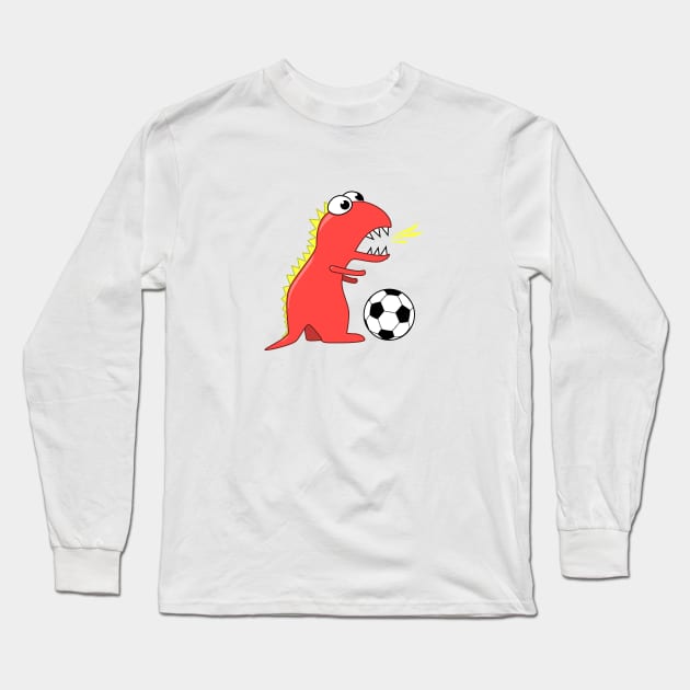 Cartoon Dinosaur Playing Soccer Long Sleeve T-Shirt by Boriana Giormova